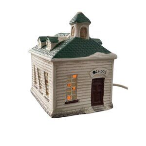 Vintage Winter Valley Ceramic Schoolhouse Lighted Display Holiday Decoration